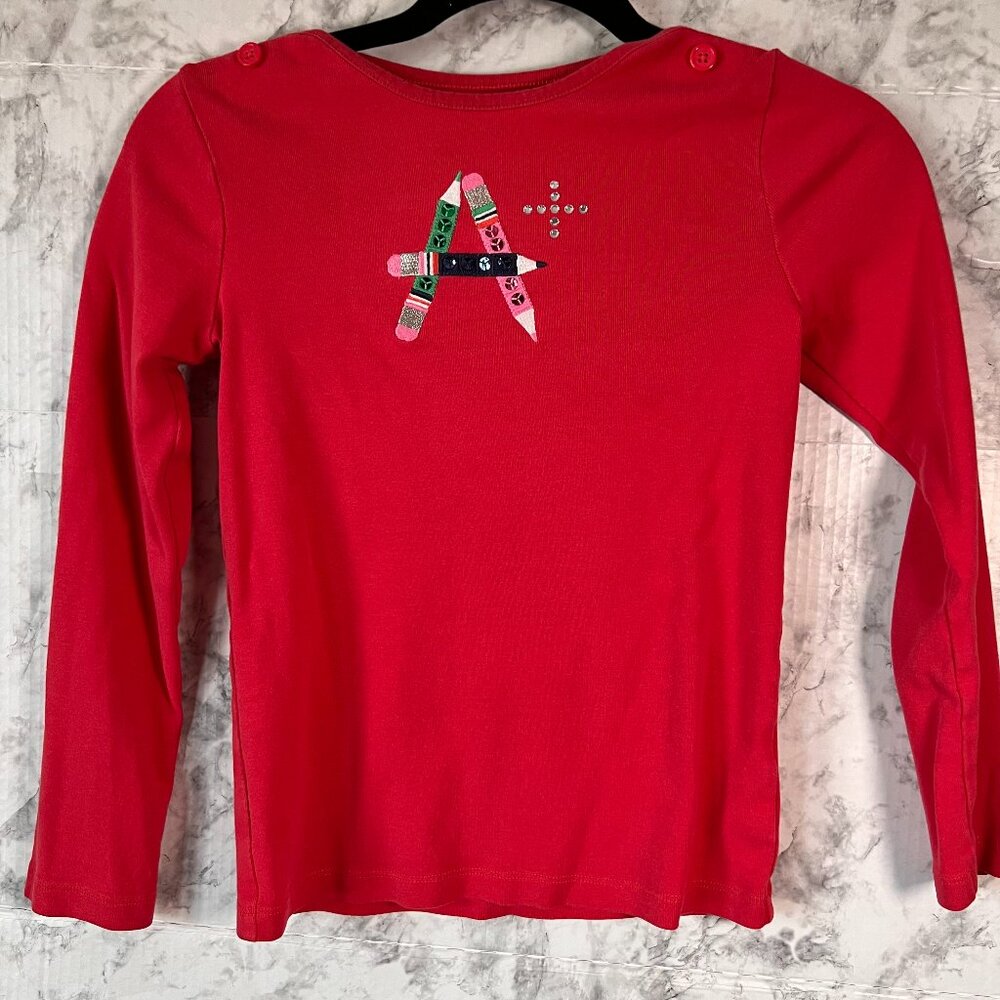 Girls Gymboree Long Sleeved Top Size 10 Red‎ Embellished A+ Button Detail